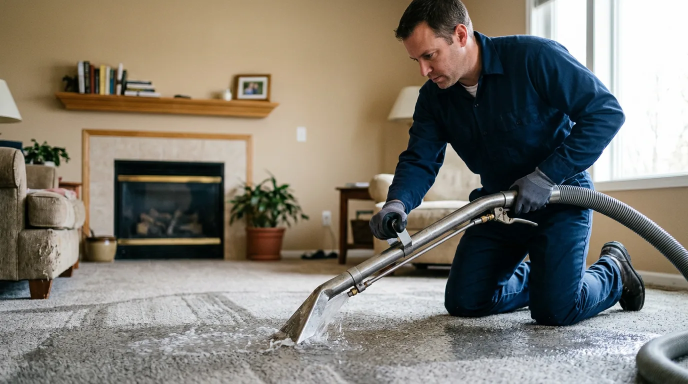Water damage restoration technician working near Round Mountain, TX